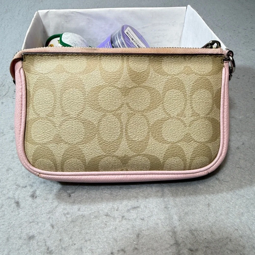 Coach Nolita 19 Wristlet Womens Small Pink Khaki Monogram Good Signature Canvas